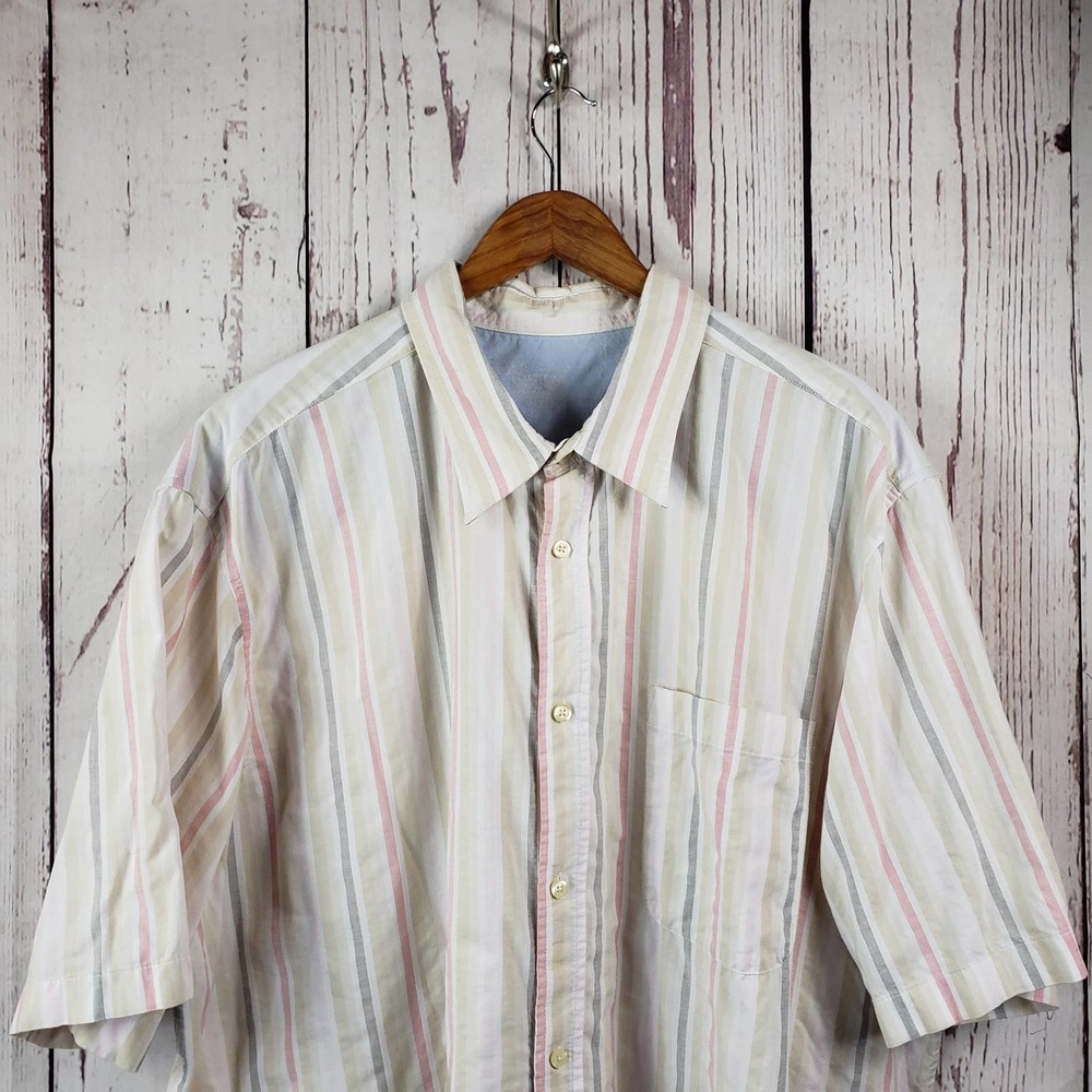 Basic Editions Casual Button Down Shirt Mens Size 3XL/4XL Striped White